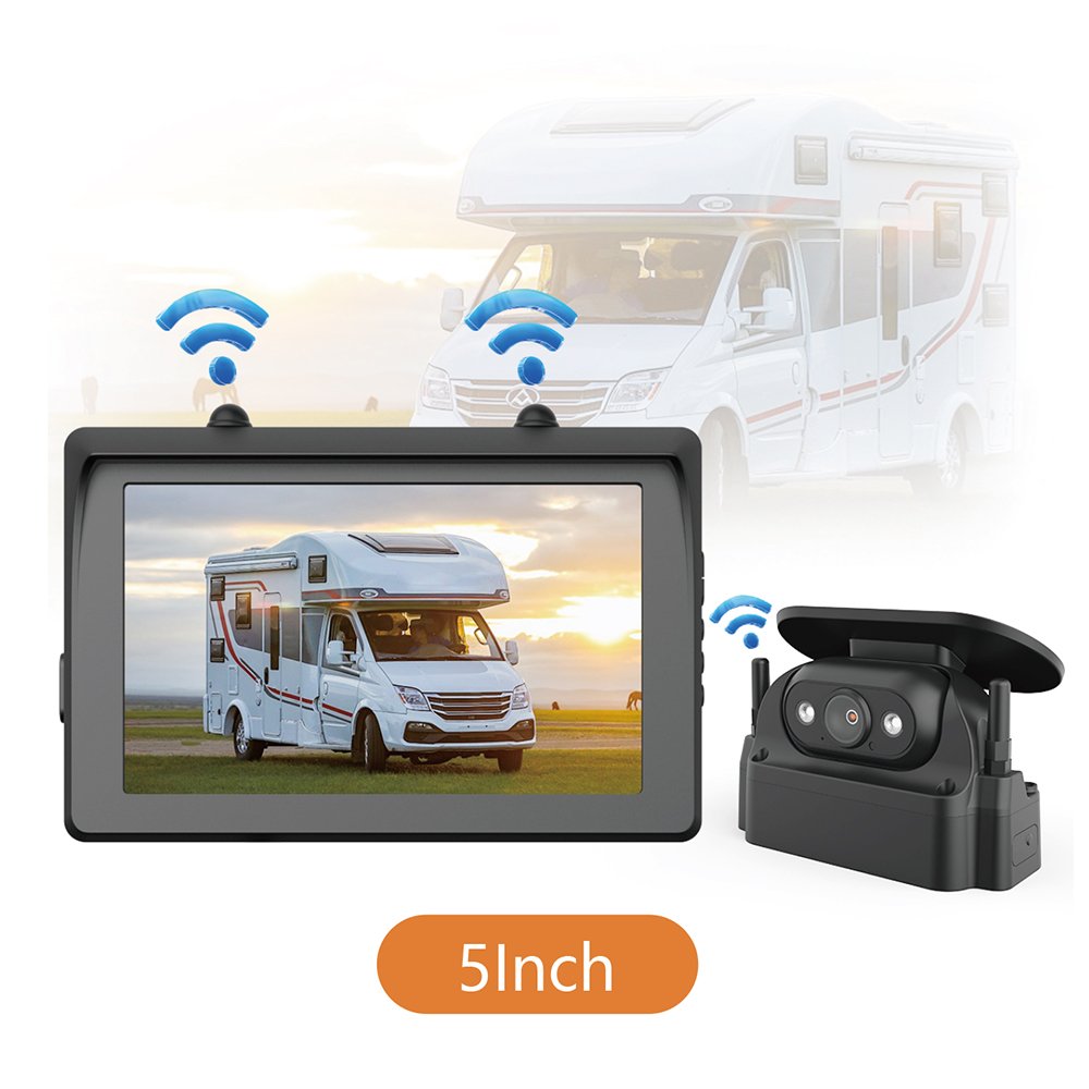 Magnetic Wifi Solar Battery Dash Cam Security 5 Inch Monitor Dvr System Wireless RV Solar Camera Car Truck Rv Trailer Vehicle